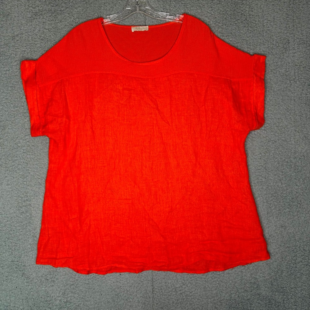 Bellombra Made in Italy Orange Linen Mixed Media Knit Yoke Top Womens 1X
